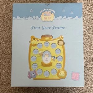 Vintage RUSS Berrie Baby Noah's Ark Friends Ceramic First Year Picture Frame NEW